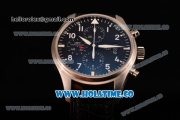 IWC Pilot's Watch Chrono Swiss Valjoux 7750 Automatic Steel Case with White Arabic Numeral Markers Black Leather Strap and Black Dial