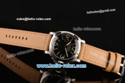 Panerai Luminor Marina Asia 6497 Manual Winding Steel Case with Brown Leather Strap Green Markers and Black Dial