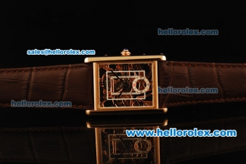 Cartier Tank Skeleton Manual Winding Movement Rose Gold Case with Brown Leather Strap