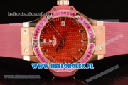 Hublot Big Bang Tutti Japanese Miyota Quartz Rose Gold Case with Red Dial Stick Markers and Pink Rubber Strap