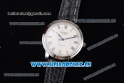 Glashutte Senator Automatic Miyota 9015 Automatic Steel Case with White Dial Roman Markers and Black Leather Strap