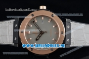 Hublot Classic Fusion Miyota 9015 Automatic Rose Gold Case with Grey Dial Stick Markers and Light Grey Genuine Leather Strap