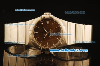 Omega Constellation Co-Axial Swiss ETA 2824 Automatic Full Steel with Brown MOP Dial and Silver Stick Markers-(35mm)