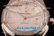 Audemars Piguet Royal Oak 41MM Clone AP Calibre 3120 Automatic Steel Case/Bracelet with White Dial Diamonds Bezel - Stick Markers (EF)