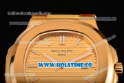 Patek Philippe Nautilus Asia Automatic Yellow Gold Case with Gold Dial Brown Leather Strap and Stick Markers