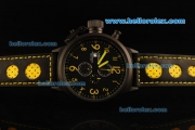 U-Boat Italo Fontana Chronograph Miyota Quartz Movement PVD Case with Black Dial and Yellow Markers-Black Leather Strap