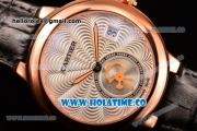 Cartier Rotonde De Swiss Quartz Rose Gold Case with Black Leather Strap with White Guilloche Dial