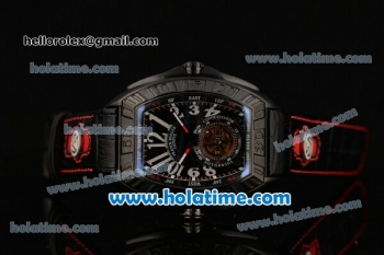 Franck Muller Conquistador Grand Prix Asia Automatic PVD Case with Black Leather Bracelet Black Dial and White Markers