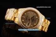 Rolex Day Date II Oyster Perpetual Automatic Movement Full Gold with Diamond Bezel - Diamond Markers and Grey Dial