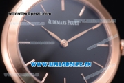 Audemars Piguet Jules Audemars Clone AP Calibre 3120 Automatic Rose Gold Case with Stick Markers Black Dial and Black Leather Strap