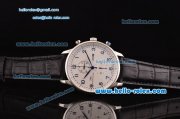 IWC Portuguese Chronograph Japanese Miyota OS10 Quartz Stainless Steel Case with Black Leather Strap and White Dial