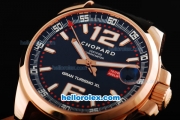 Chopard Gran Turismo GT XL Swiss Valjoux 7750 Movement Rose Gold Case with Black Dial and White Stick/Numeral Markers-Black Rubber Strap 1:1 Original
