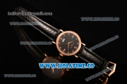 Patek Philippe Calatrava Miyota Quartz Rose Gold Case with Diamonds Bezel and Black Dial - Diamonds Markers