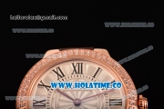 Cartier Ballon Bleu De Small Swiss Quartz Rose Gold Case with Diamonds Bezel White Dial and Brown Leather Strap - Black Markers