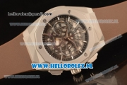 Hublot Classic Fusion Aerofusion Chronograph Orlinski Japanese Miyota OS20 Quartz Steel Case with Black Dial Stick Markers and Brown Rubber Strap