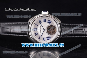 Cartier Cle de Cartier Tourbillon Asia Automatic Steel Case with White Dial Roman Numeral Markers and Black Leather Strap