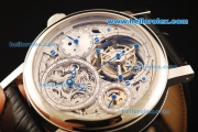 Breguet Swiss Tourbillon Manual Winding Movement Steel Case with Black Leather Strap