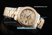 Rolex Day Date II Oyster Perpetual Automatic Movement White Dial with Diamond Bezel - Diamond Markers and Two Tone Strap