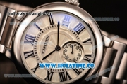 Cartier Rotonde De Miyota Quartz Steel Case/Bracelet with White Dial and Black Roman Numeral Markers