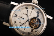 Breguet Classique Complications Flying Tourbillon Manual Winding Movement White Dial with Black Roman Numerals and Black Leather Strap