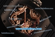 Richard Mille Tourbillon RM 057 Dragon Swiss ETA 2824 Automatic PVD Case with Black Rubber Strap and Rose Gold Dragon Dial - 1:1 Original