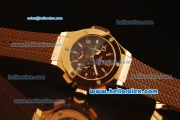 Hublot Big Bang Chronograph Miyota Quartz Rose Gold Case with Brown Carbon Fiber Dial and Brown Rubber Strap