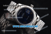 Rolex Day-Date Clone Rolex 3255 Automatic Stainless Steel Case/Bracelet with Dark Blue Dial and Roman Numeral Markers