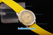 Breitling Navitimer Automatic Movement Gold Bezel with Yellow Dial and Rubber Strap