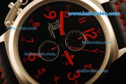 U-Boat Italo Fontana Chronograph Miyota Quartz Movement Steel Case with Black Dial and Red Markers-Black Leather Strap