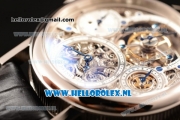 Breguet Classique Complications Swiss Tourbillon Manual Winding Steel Case with Skeleton Dial and Black Leather Strap