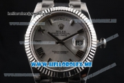 Rolex Day-Date Clone Rolex 3255 Automatic Stainless Steel Case/Bracelet with Silver Dial and Roman Numeral Markers