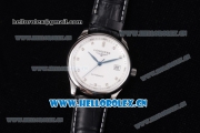 Longines Master Swiss ETA 2824 Automatic Steel Case with White Dial Diamonds Markers and Black Leather Strap (ZF)