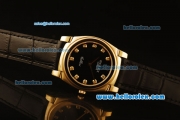 Rolex Cellini Swiss Quartz Yellow Gold Case with Black Dial and Black Leather Strap-Diamond Markers