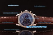 Breitling Montbrillant Swiss Valjoux 7751 Automatic Steel Case with Blue Dial and Brwon Leather Strap