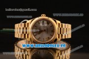 Rolex Day-Date Clone Rolex 3235 Automatic Yellow Gold Case with Silver Dial Roman Numeral Markers and Yellow Gold Bracelet (CF)