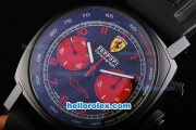 Ferrari Chronograph Swiss Valjoux 7750 Automatic Movement PVD Case with Black Dial and Red Numeral Markers-Black Rubber Strap