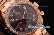 Omega Speedmaster Chrono Swiss Quartz Rose Gold Case Diamond Bezel with Rose Gold Strap and Brown Dial Numeral Markers