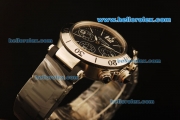 Cartier Pasha Swiss Valjoux 7750 Automatic Steel Case with Black Dial and Black Strap