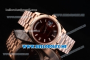 Rolex Day-Date Swiss ETA 2836 Automatic Rose Gold Case/Bracelet with Brown Dial and Stick Markers (BP)