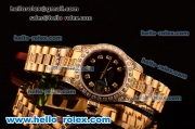 Rolex Dtejust 26MM Swiss ETA 2671 Automatic Yellow Gold Case with Diamond Markers Black DIal and Rose Gold/Diamond Strap