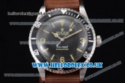 Rolex Submariner Vintage Asia 2813 Automatic Steel Case with Black Dial Brown Nylon Strap and Stick Markers
