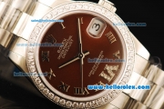 Rolex Datejust Automatic Movement ETA Coating Case with Brown Dial and Diamond Bezel