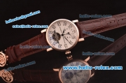 Patek Philippe Tourbillon Automatic Rose Gold Case with White Dial and Brown Leather Strap