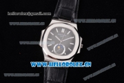 Patek Philippe Nautilus Miyota 9015 Automatic Steel Case with Black Dial Black Leather Strap and Stick Markers