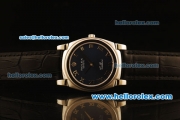 Rolex Cellini Swiss Quartz Steel Case with Dark Blue Dial and Black Leather Strap-Roman Markers