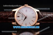 Patek Philippe Calatrava Miyota Quartz Rose Gold Case with White Dial and Brown Leather Strap Stick Markers