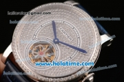 Cartier Rotonde De Asia ST25 Automatic Steel Case with Blue Leather Bracelet and Diamond Dial/Bezel