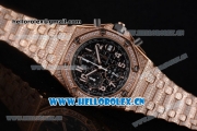 Audemars Piguet Royal Oak Offshore Seiko VK67 Quartz Rose Gold/Diamonds Case with Black Dial Diamonds Bezel and Arabic Numeral Markers