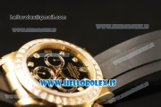 Rolex Daytona Black Dial And Bezel With Yellow Gold Case Euipment Rolex 4130 With Rubber Strap(EF)