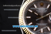 Rolex Datejust Clone Rolex 3135 Automatic Two Tone Case/Bracelet with Grey Dial and Stick Markers (BP)